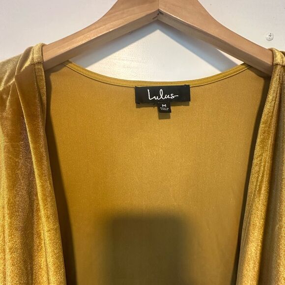 LULUS Amour High Low Wrap Dress Golden Yellow Velvet - Picture 7 of 9